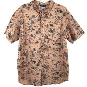 Columbia Button Up Shirt Short Sleeve Outdoors Casual Summer Coral Men Large